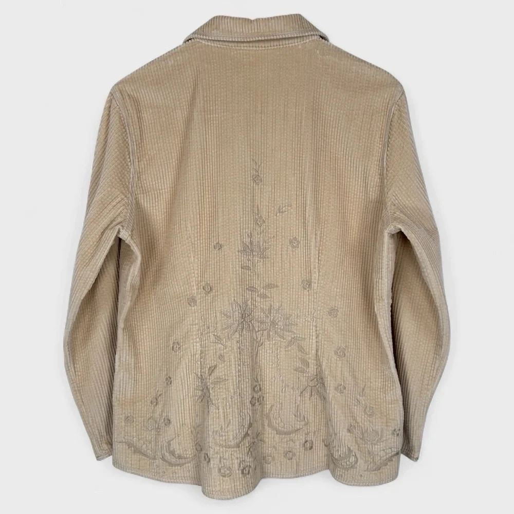 J.Jill Womens Medium Khaki Sand Corduroy Embroidered Floral Button Down Jacket - Picture 2 of 13